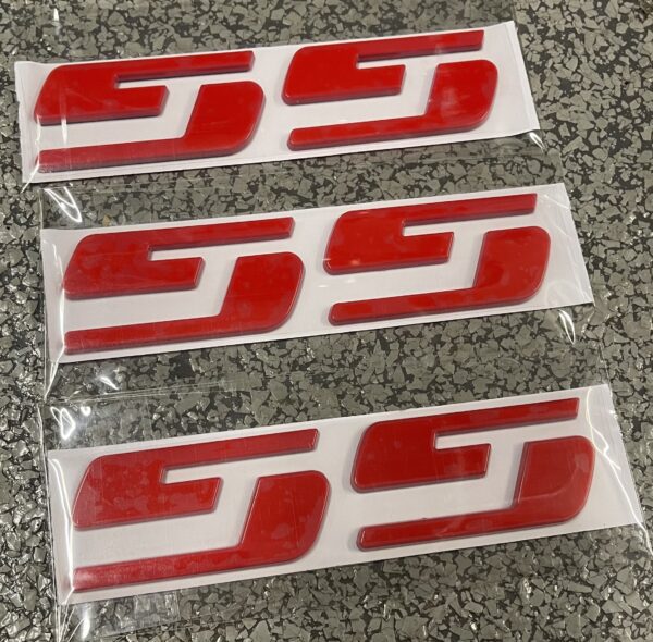 Chevy SS Hard Plastic Red Chrome Black Nameplate Decal Emblem - Image 2